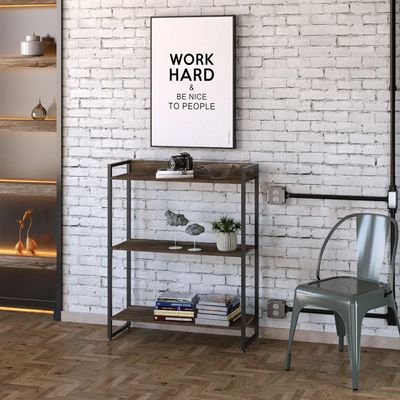 Estante Multiuso Escritório Industrial 3 Prateleiras Areta 104x80cm C01 Carvalho Dark - Lyam Decor