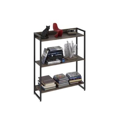Estante Multiuso Escritório Industrial 3 Prateleiras Areta 104x80cm C01 Carvalho Dark - Lyam Decor