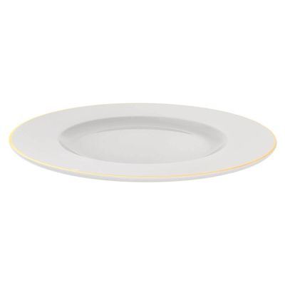 Jogo 6 Pratos Rasos Branco com Borda Dourada Porcelana 28cm Jantar Tramontina Elisa
