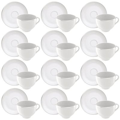 Kit 12 Xícaras de Chá Café com Pires Porcelana 185ml Tramont