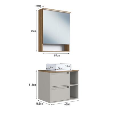 Conjunto para Banheiro Gabinete Suspenso 60cm com Cuba Espel