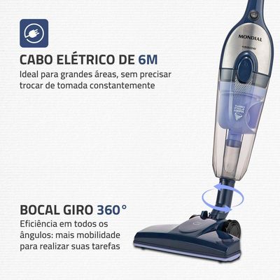 Aspirador De Pó Mondial Turbo AP-41 1550W Azul Com Inox 220V