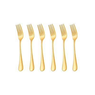 Garfo de Mesa Dourado Ouro Talheres Aço Inox Buffet Jogo 6un