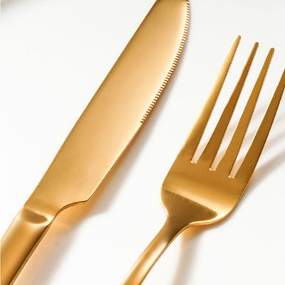 Garfo de Mesa Dourado Ouro Talheres Aço Inox Buffet Jogo 6un