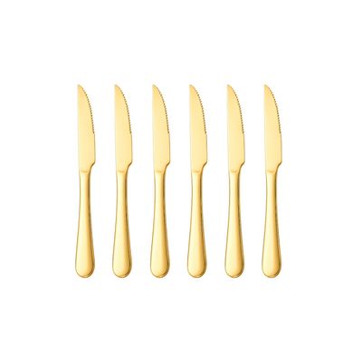 Faca de Mesa Serrilhada Dourada Ouro Talher Inox Jogo 6un