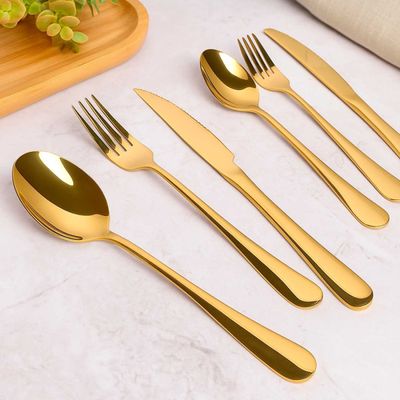 Faca de Mesa Serrilhada Dourada Ouro Talher Inox Jogo 6un