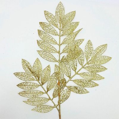 Plantas Folhas Decoração Natal Gliter Dourado 75cm Kit 6pçs