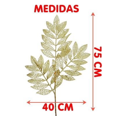 Plantas Folhas Decoração Natal Gliter Dourado 75cm Kit 4pçs