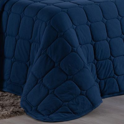 Kit Cobre Leito Colcha Livorno Casal Padrão Acolchoado Fofo Macio Malha 100% Algodão 3 Peças - Azul Marinho