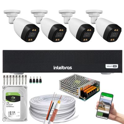 Kit 4 Câmeras Segurança Color 1080p 2.8mm Dvr Intelbras 1tb