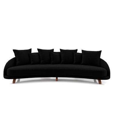 Sofá Living 3 Lugares 265cm Pés Madeira Morales com Almofadas Veludo Preto G52 - Gran Belo