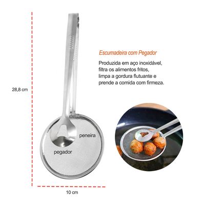 Colher Branca PP e Pegador Fritura Inox Cozinha Profissional