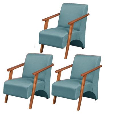 Kit 3 Poltronas Venus 1 Lugar Braço Madeira Maciça Tecido Suede Unidecor Turquesa