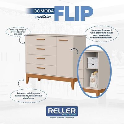 Jogo De Quarto Infantil Flip Guarda Roupa 4 Portas E Cômoda 1 Porta Areia Fosco - Reller Móveis Areia Fosco