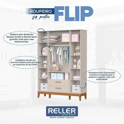 Jogo De Quarto Infantil Flip Guarda Roupa 4 Portas E Cômoda 1 Porta Areia Fosco - Reller Móveis Areia Fosco