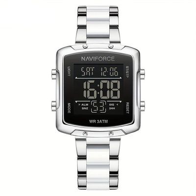 Relógio Digital Feminino Fashion Design Simples Quadrado Em Aço Inoxidavel Branco Prateado