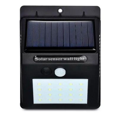 Luminária Parede Solar 30 Leds Sensor Movimento Luz Preto
