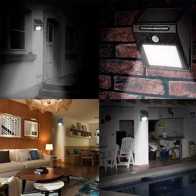 Luminária Parede Solar 30 Leds Sensor Movimento Luz Preto