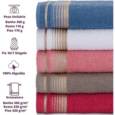Kit 4 Toalhas Luxury Soft Beka 360 g/m² 2 Banho + 2 Rosto Luxo Cinza