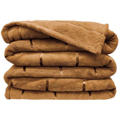 Cobertor Manta Fluffy Casal Queen 2,40m x 2,20m Listras Super Macio - Caramelo