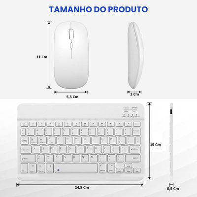 Kit Teclado e Mouse Bluetooth 5.2 Utra Fino Compatível Com Pc, iPad e Android - Branco