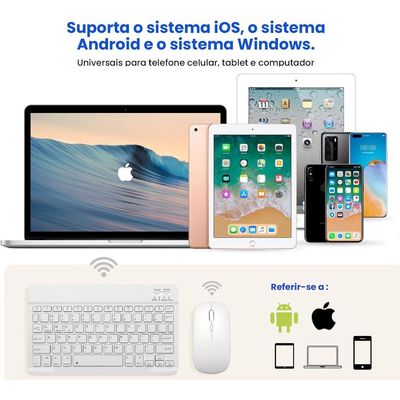 Kit Teclado e Mouse Bluetooth 5.2 Utra Fino Compatível Com Pc, iPad e Android - Branco