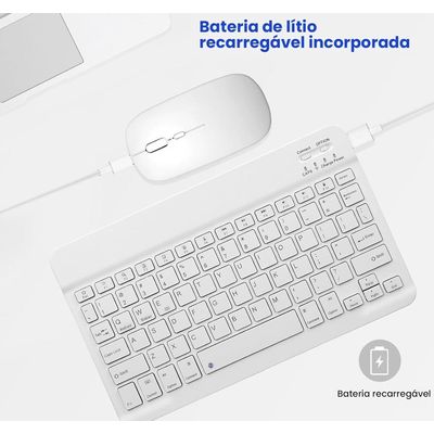 Kit Teclado e Mouse Bluetooth 5.2 Utra Fino Compatível Com Pc, iPad e Android - Branco