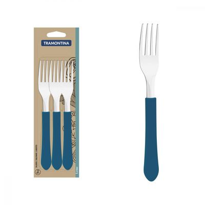 Conjunto de Garfos de Mesa Tramontina Leme com Laminas em Aço Inox e Cabos de Polipropileno Azul Oceano 3 Peças