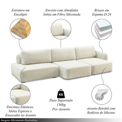 Sofá Decorativo Santiago 6 Lugares 402cm Sala de Estar Retrátil Modulado Bouclê Branco G89 - Gran Belo