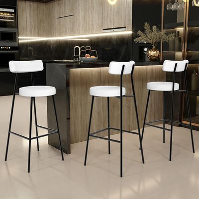 Kit 05 Banquetas Altas Bar Cozinha Sala De Jantar Estrutura Em Aço Milão L02 Facto Branco - Lyam Decor