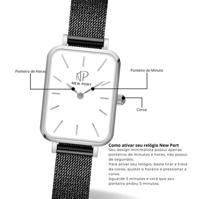 Relógio Feminino Quadrado Casual Preto + Bracelete Ajustável