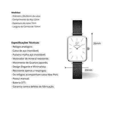 Relógio Feminino Quadrado Casual Preto + Bracelete Ajustável
