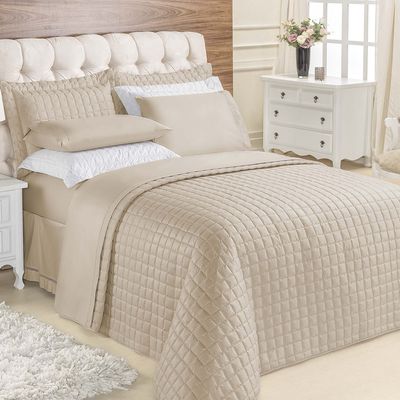 Kit Cobre Leito Colcha Veneza Queen 3 Peças Hipercal 180 Fios - Cáqui