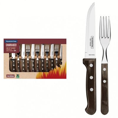 Faqueiro 6 Garfos 6 Facas Jumbo Polywood Castanho Tramontina