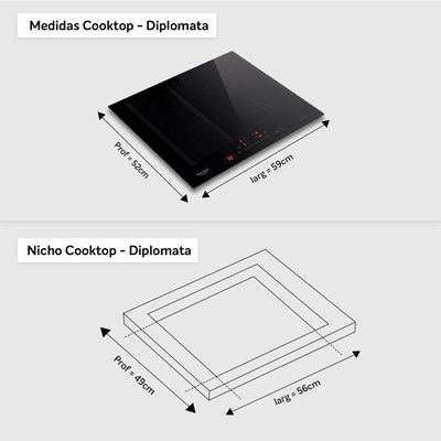 Cooktop De Indução 4 Bocas Preto Com Zona Flexível Dako Diplomata 220V