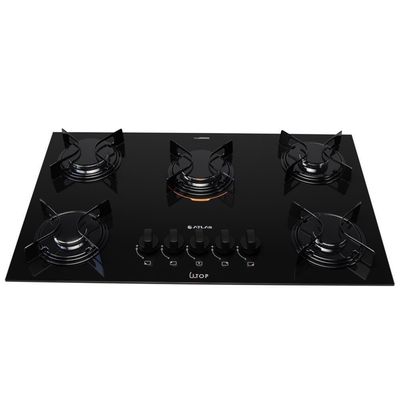 Cooktop 5 Bocas Preto Com Mesa De Vidro Atlas U Top Bivolt