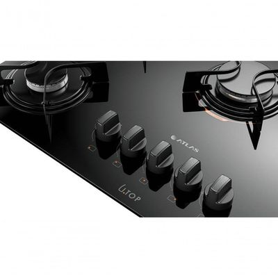 Cooktop 5 Bocas Preto Com Mesa De Vidro Atlas U Top Bivolt