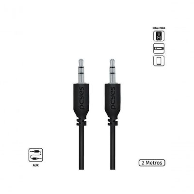 Cabo P2 3.5mm Macho Para P2 3.5mm Macho 28awg Puro Cobre 2 Metros - P35m-2