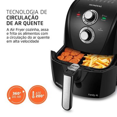 Fritadeira Sem Óleo Com Divisória Air Fryer 4L Mondial Preto/Prata 1500W AFD-40-BFS 220V