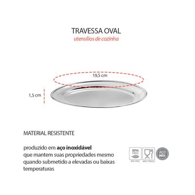 Travessa Oval Rasa Aço Inox 20cm