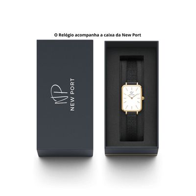 Relógio Feminino Quadrado Dourado + Bracelete Ajustável