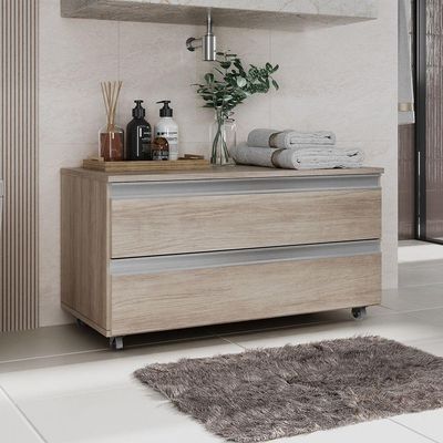 Gabinete Banheiro Rodinhas Joia 80cm 02 Gavetas Madeirado Inteiro