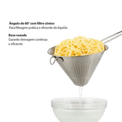Funil Passador Chinoy Coador Peneira Aço Inox 24 e 20cm
