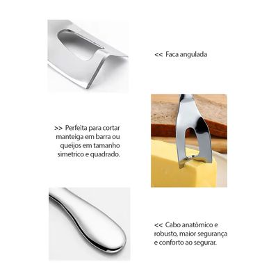 Faca Garfo Queijo Camarao Manteiga Jogo Aço Inox Prata 3un