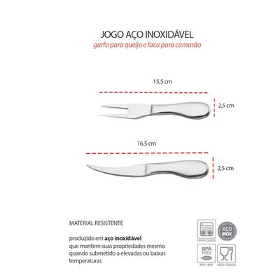 Faca e Garfo Queijo Camarao Jogo Aço Inox Prata 2un