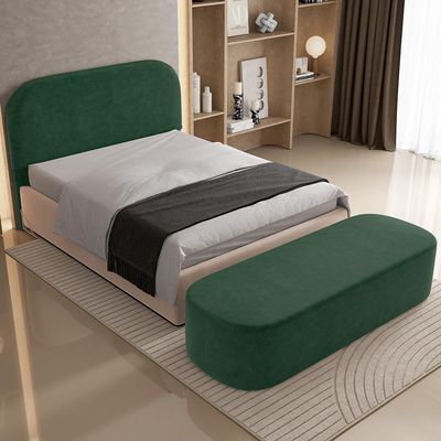 Cabeceira Cama Box Casal 140cm Lanna com Puff Recamier Doha W01 Couríssimo Verde - Lyam Decor