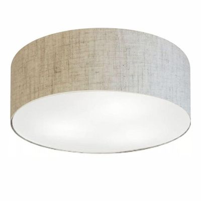 Plafon Cilíndrico Md-3006 Cúpula Em Tecido 60x15cm Rústico Bege - Bivolt