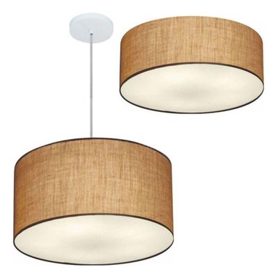 Kit Plafon Md-3014 Pendente Md-4049 Cúpula Em Tecido 50cm Palha - Bivolt