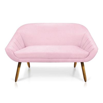 Kit 01 Namoradeira 02 Lugares E 01 Poltrona Giovana Suede tonalidade em Rosa Bebê