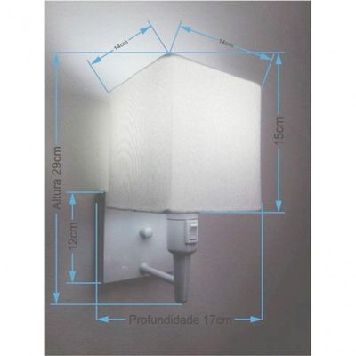 Arandela Quadrada Vivare Md-2019 Com Interruptor Cúpula Em Tecido - Bivolt Branco-branco 127-220v